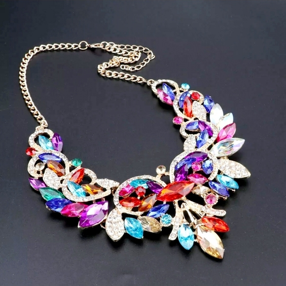18K gold plated multi color rainbow crystal Necklace earrings set - Picture 10 of 16